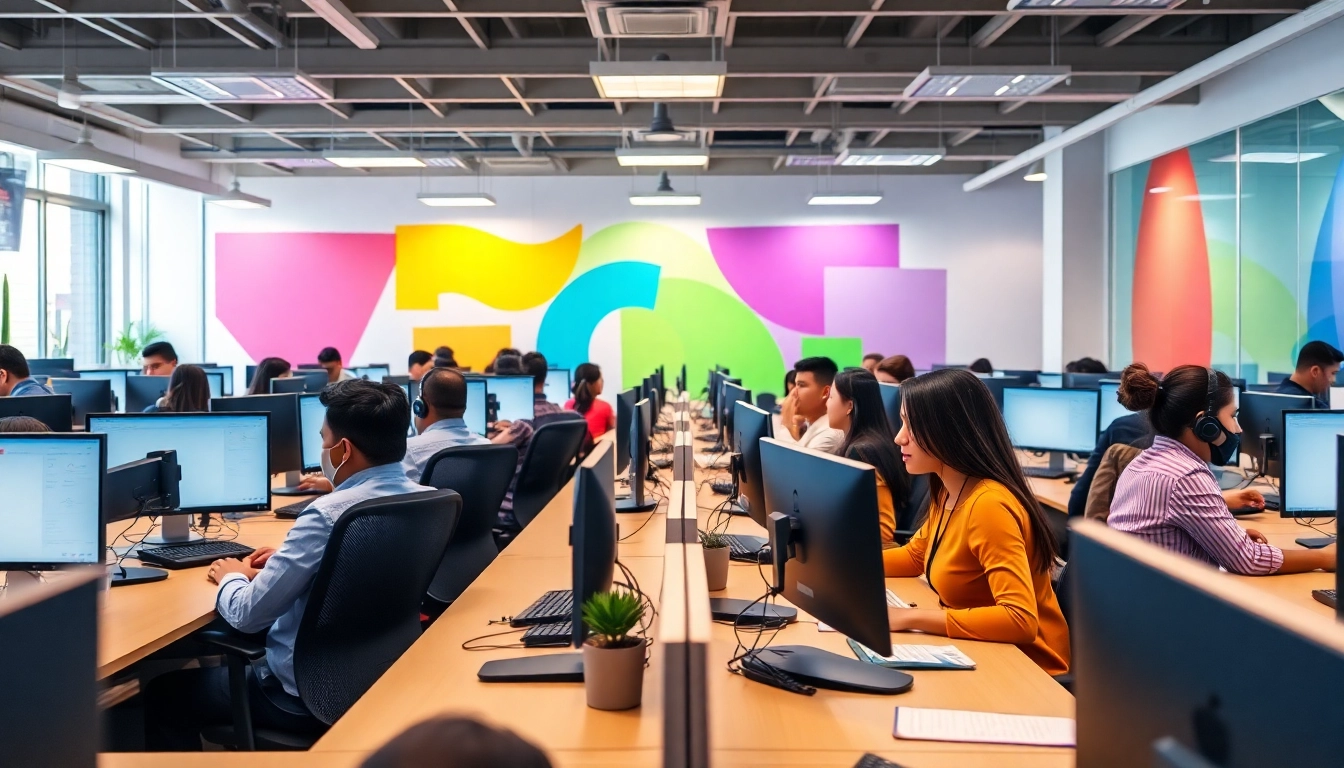 Agents working in a call center in Tijuana, showcasing a professional and engaging environment.