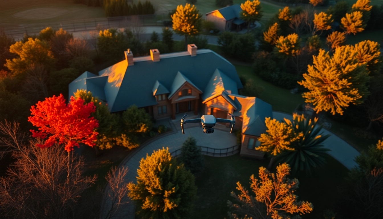 Engaging drone photography for real estate agents showcasing a beautiful property from above during sunset.