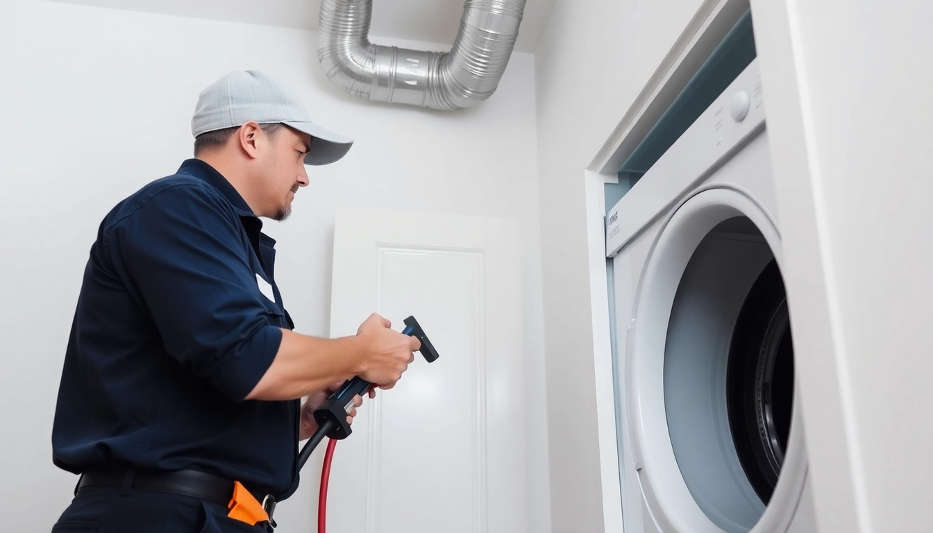 Expert dryer vent cleaning service in Salt Lake City, Utah, showcasing a technician at work.