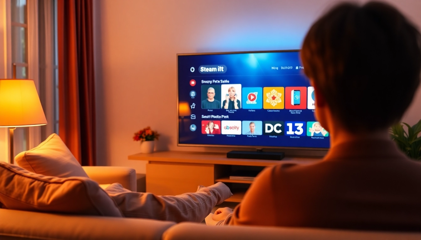 Experience the iptv trial with a user exploring diverse streaming options in a cozy living room.