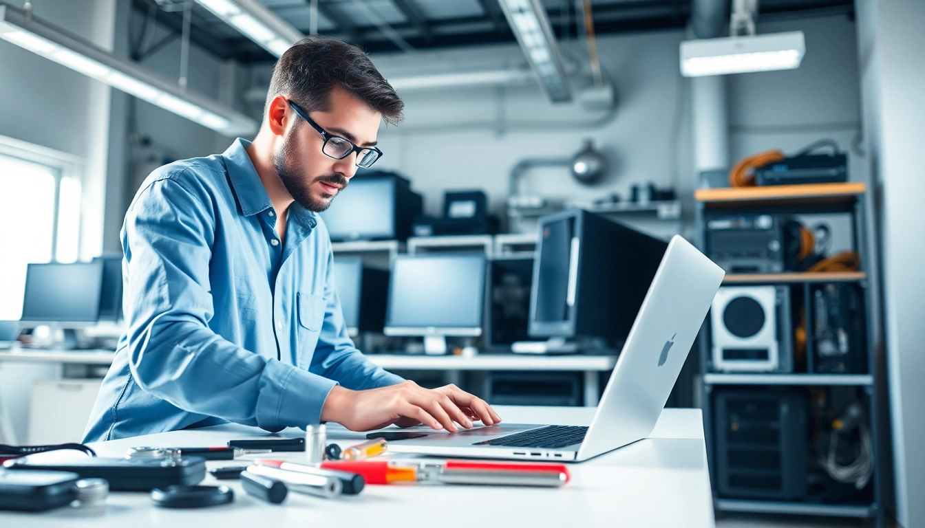 Riparazione computer settimo torinese: tecnico specializzato ripara un laptop in un ambiente professionale.