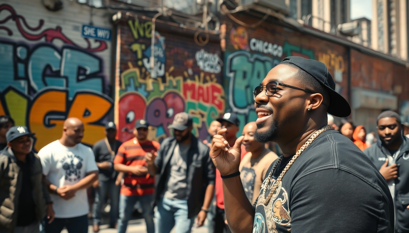Engaging performance illustrating rap culture in Chicago amidst vibrant urban settings.
