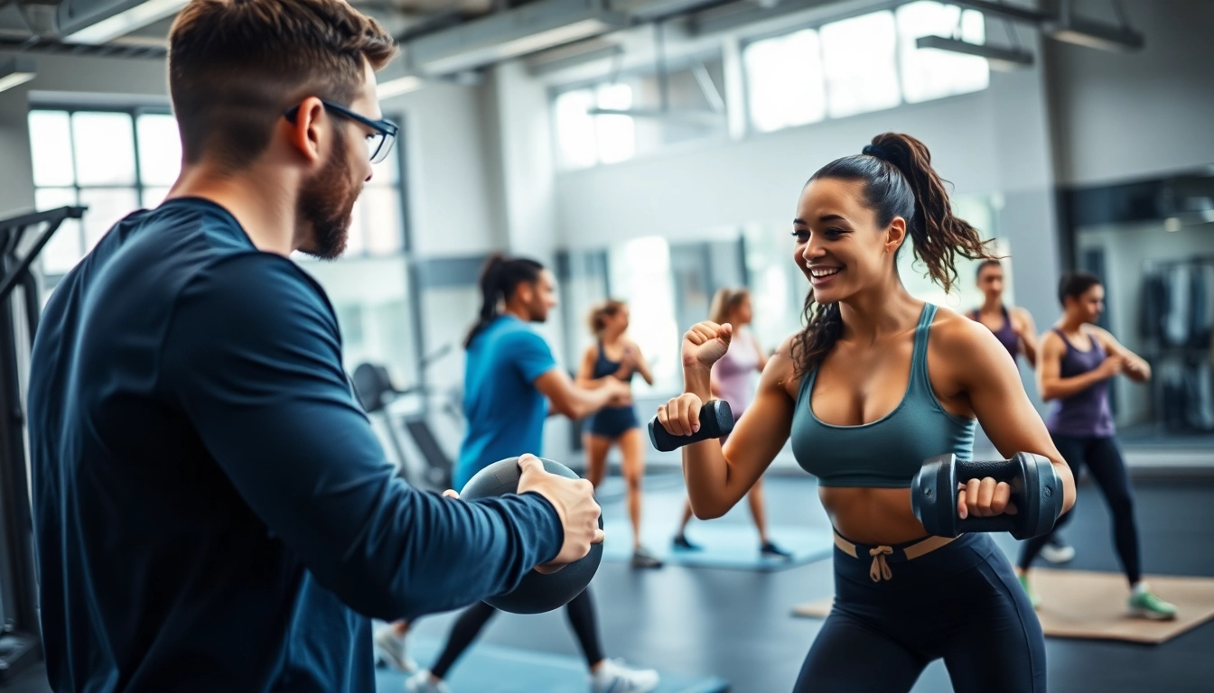 Personal Trainer for Sports Jersey City motivating clients in a gym environment during a dynamic workout session.