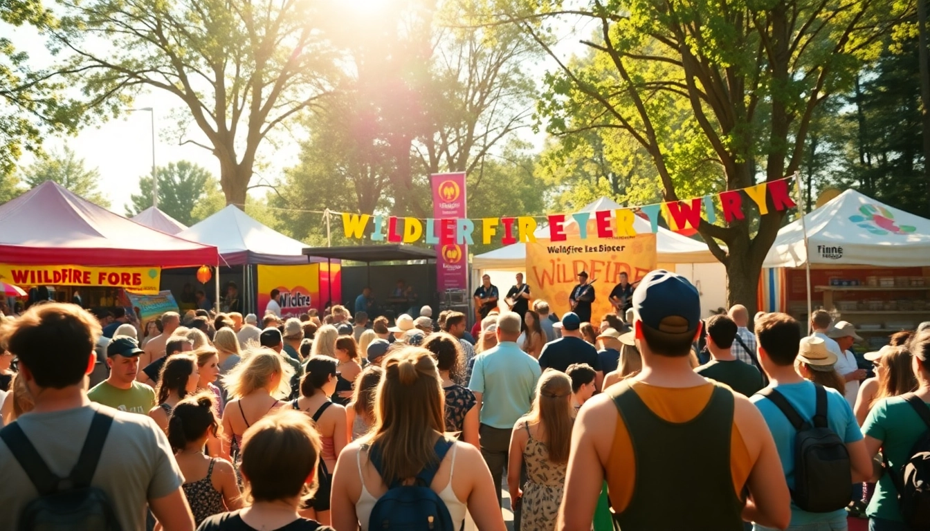 Participate in exciting wildfire events at a vibrant outdoor festival with music and activities.