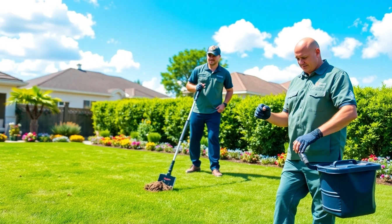 Dog poop cleaning service technician scooping waste in a beautiful backyard, ensuring a clean and safe environment.