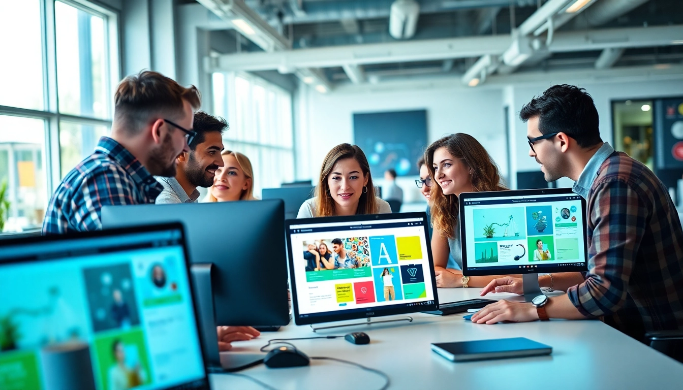 Engaged team exploring edmonton web design possibilities in a bright, modern workspace.