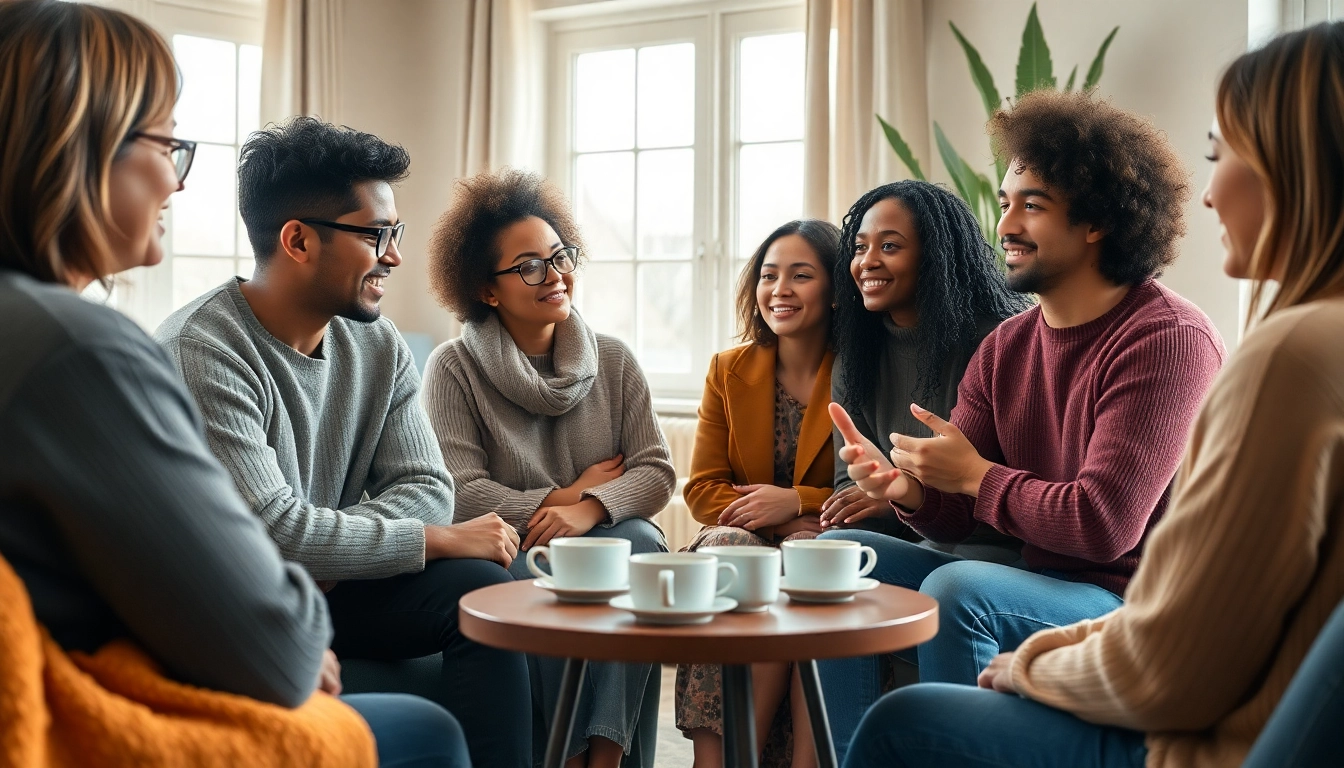 Engaging individuals dealing with depression in a supportive group therapy session.
