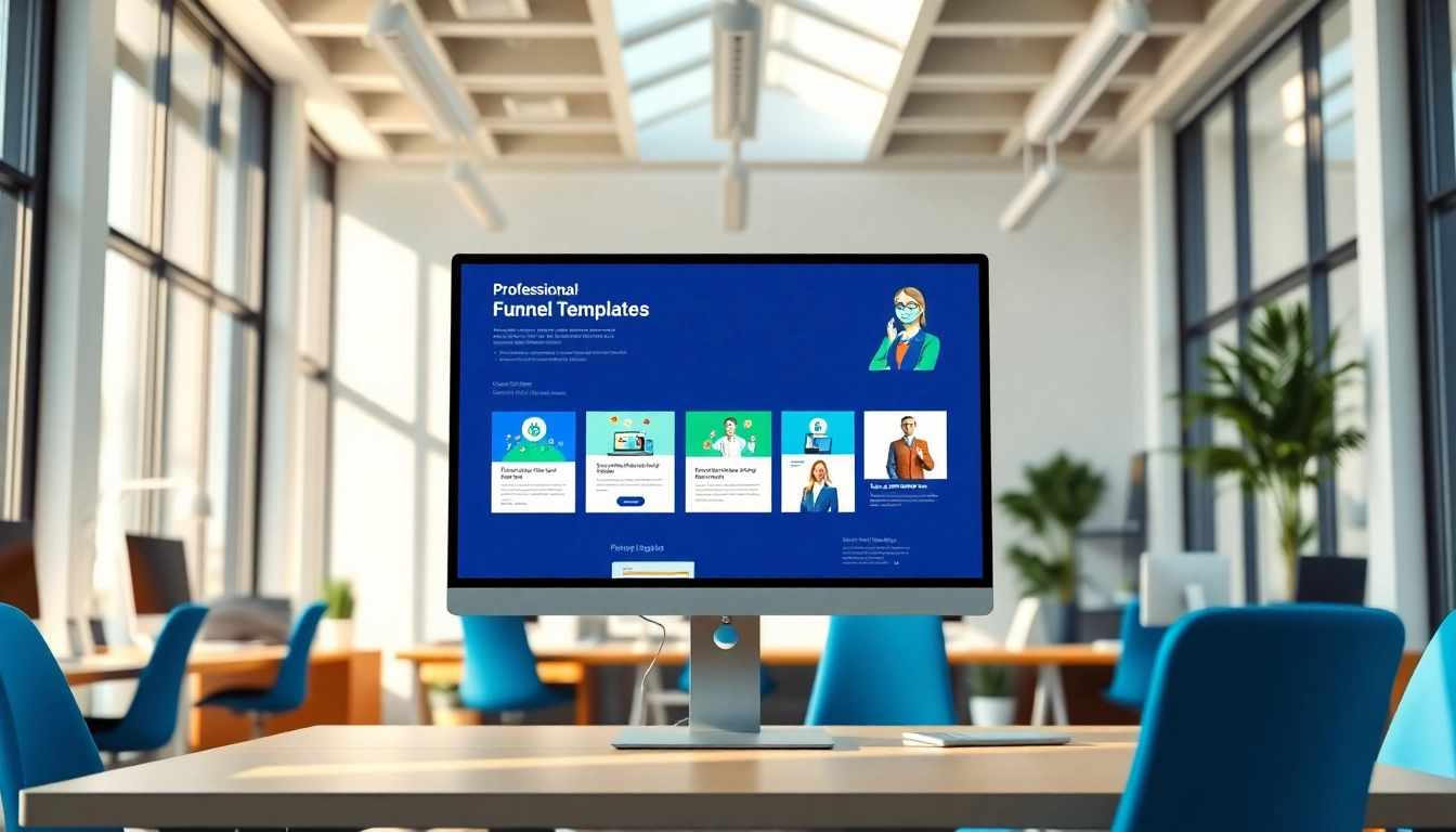 Showcase of funnel templates designed for effective business solutions in a modern workspace.