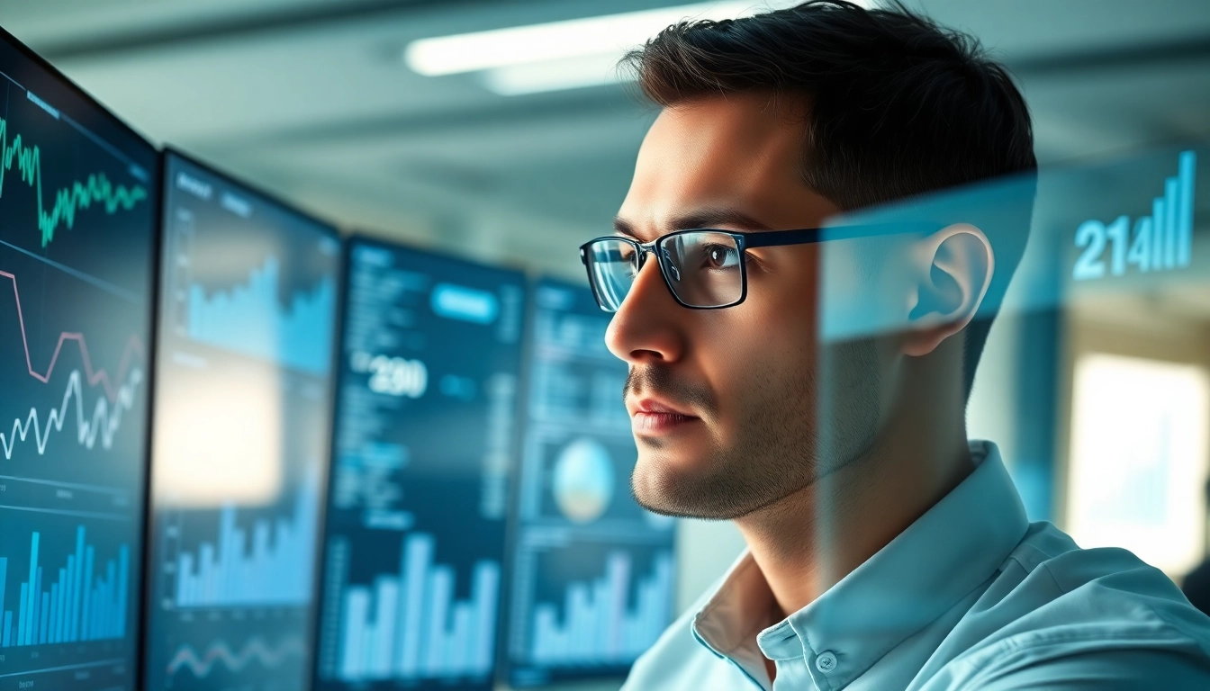 Analyze competitive intelligence data with a professional in a modern office environment.