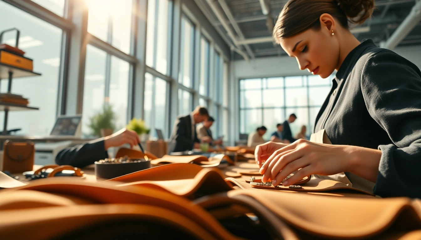 Showcasing Fendi mission statement through artisans crafting luxurious designs in a modern office.