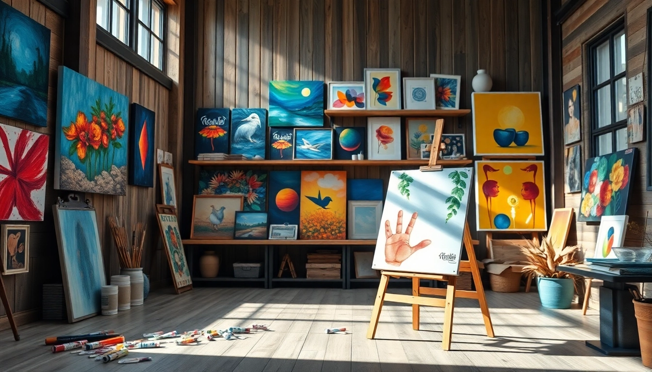 View of the artist's studio at in lieu gallery featuring vibrant artworks and creative atmosphere.