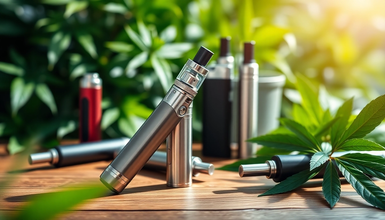 Vape pens displayed elegantly on a wooden table, emphasizing sleek design and modern aesthetics.