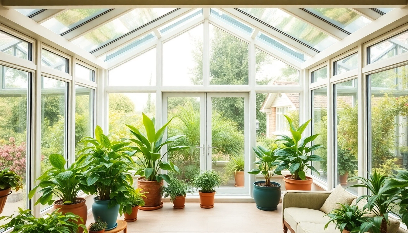 Enhance your home with a beautiful sunroom greenhouse addition filled with lush greenery and inviting seating.
