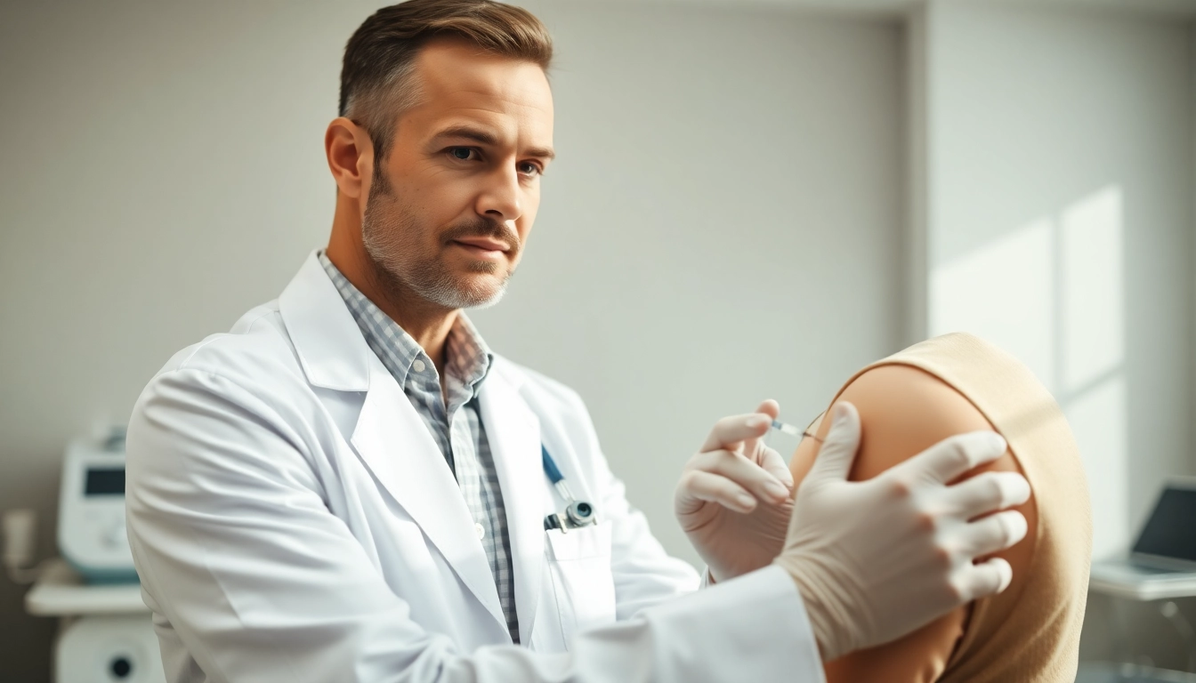 Patient receiving Testosterone Injections in a professional medical setting