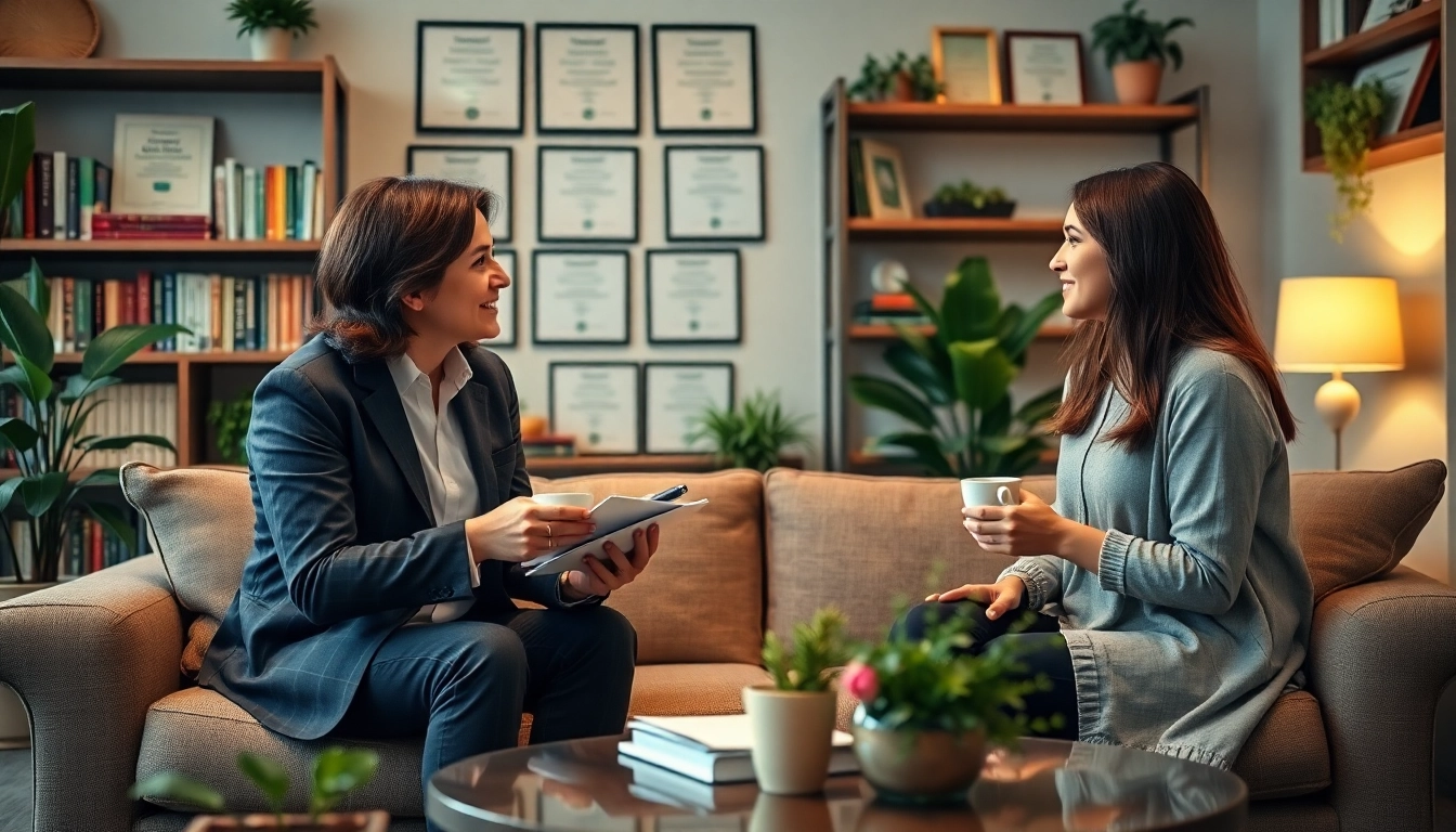 Engaging scene with a relationship coach supporting a couple in a warm and inviting office.