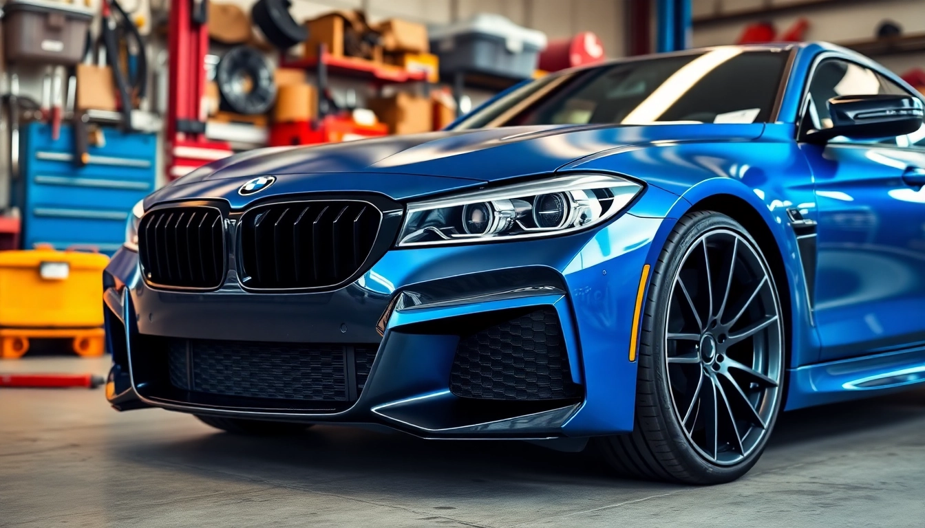 Showcasing f80 intakes on a BMW F80 in an industrial workshop setting, emphasizing performance enhancements.