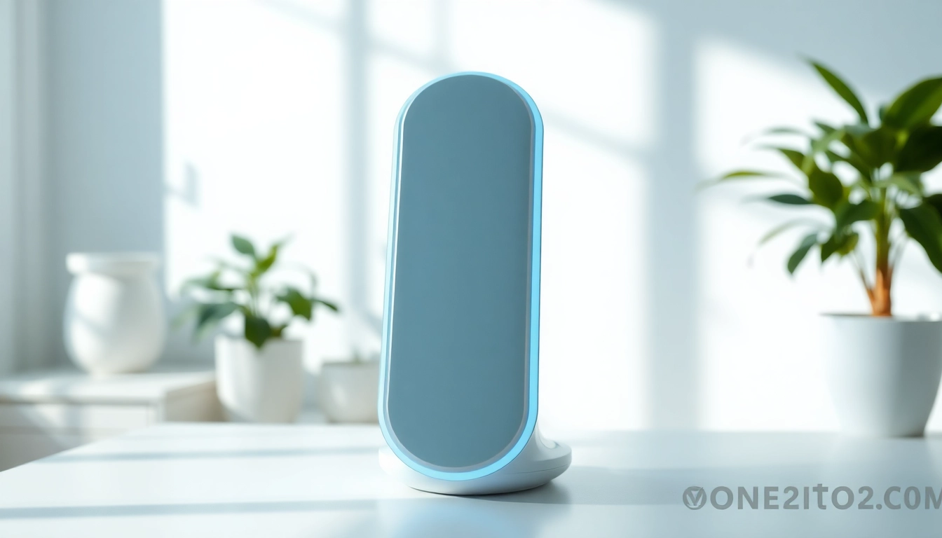 Enhance skin health with the Quasar MD lighttherapy device showcased in a tranquil setting.