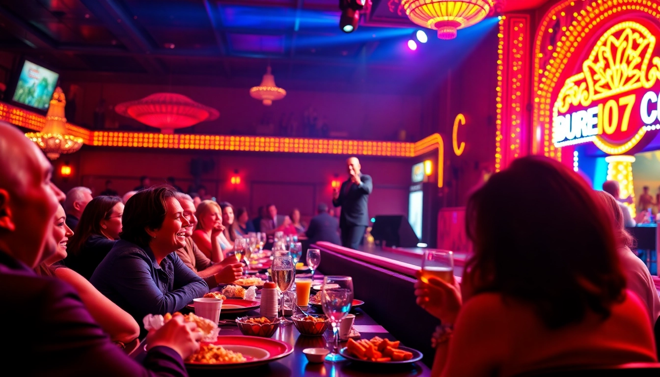 Guests enjoying dinner shows vegas with vibrant performances and lively atmosphere.