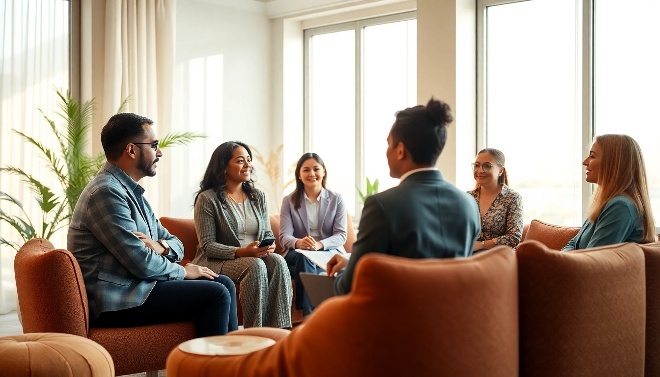 Engaging psychologists in Dubai collaborating in a serene therapy setting for mental wellness.