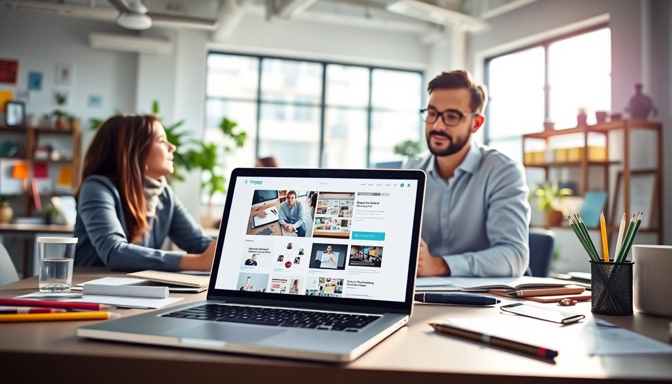 Engaging website design in kansas city session with a designer and client in a bright office.